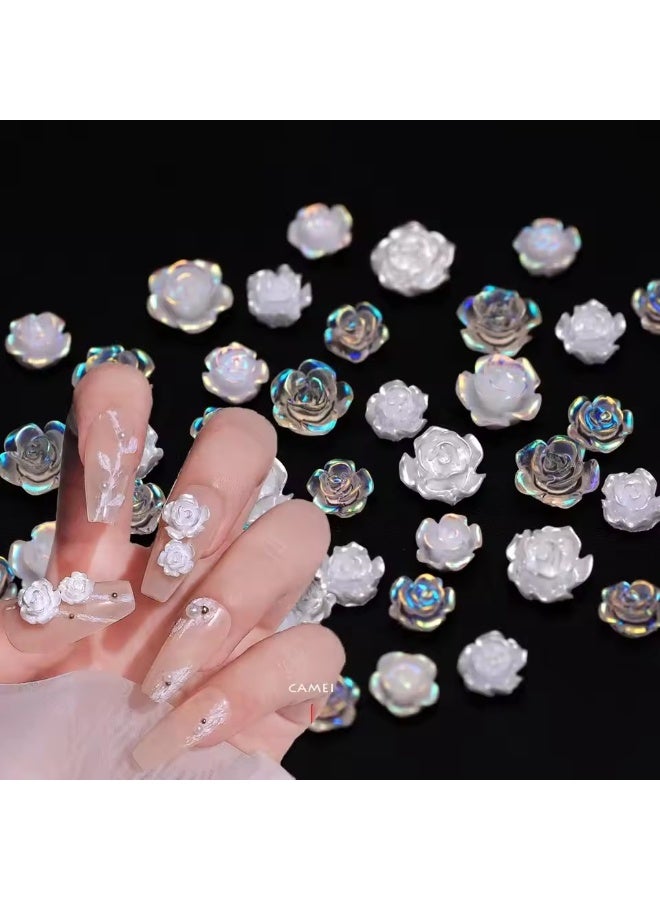 Goolsky 3D White Aurora Camellia Nail Art Charms Rhinestones 90PCS Jewelry Acrylic Resin Decorations DIY Crafts Flowers Manicure Design - Image 1